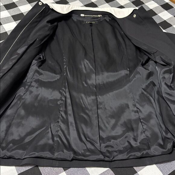 Escada Black Full Zip Lined Jacket White Removable Collar Sz 44/US Lg 12 Stretch - Picture 4 of 16